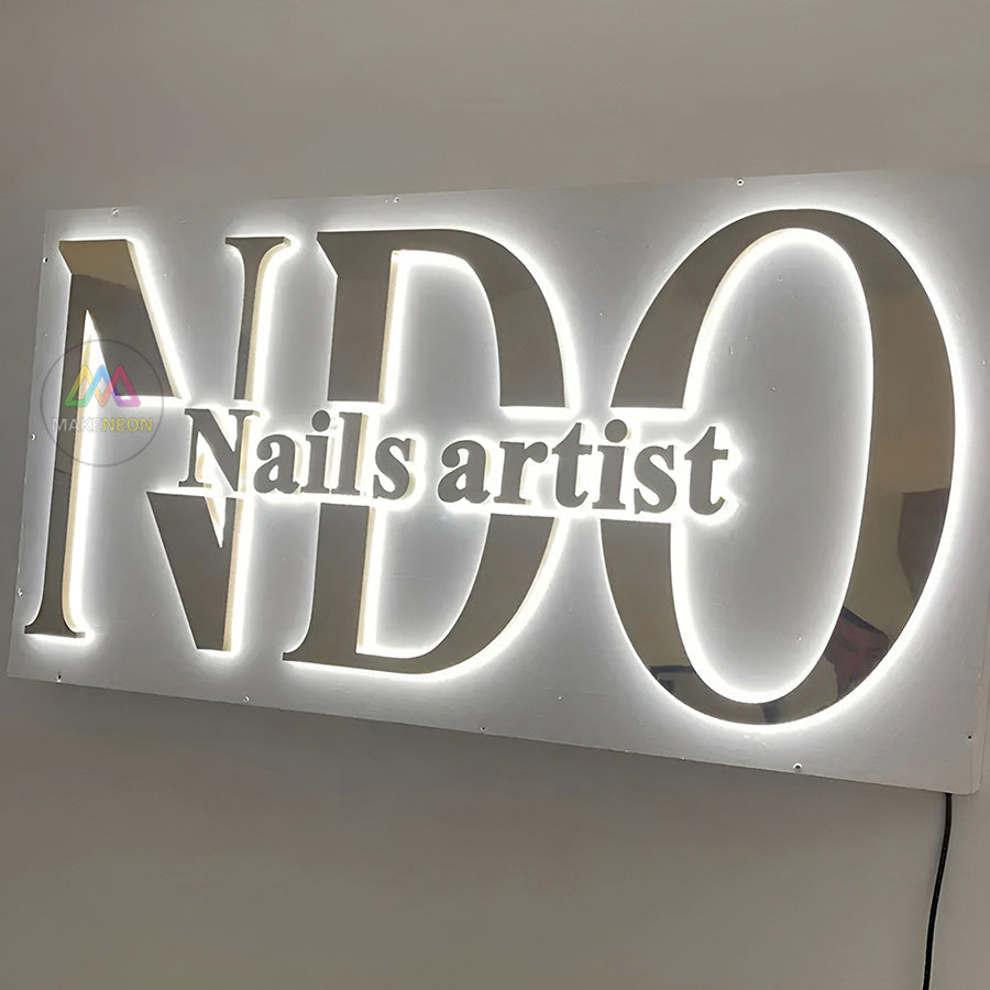 Custom 3D Backlit Metal Sign for Nail Salon - Elegant Studio Logo