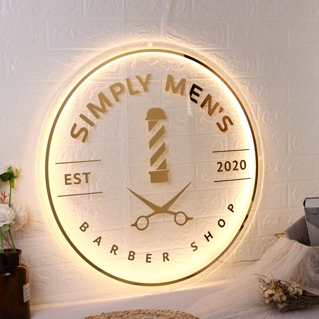 Personalized Frosted Acrylic Business sign with Golden Lettering and Golden Edges, Custom Round Sign for the Wall
