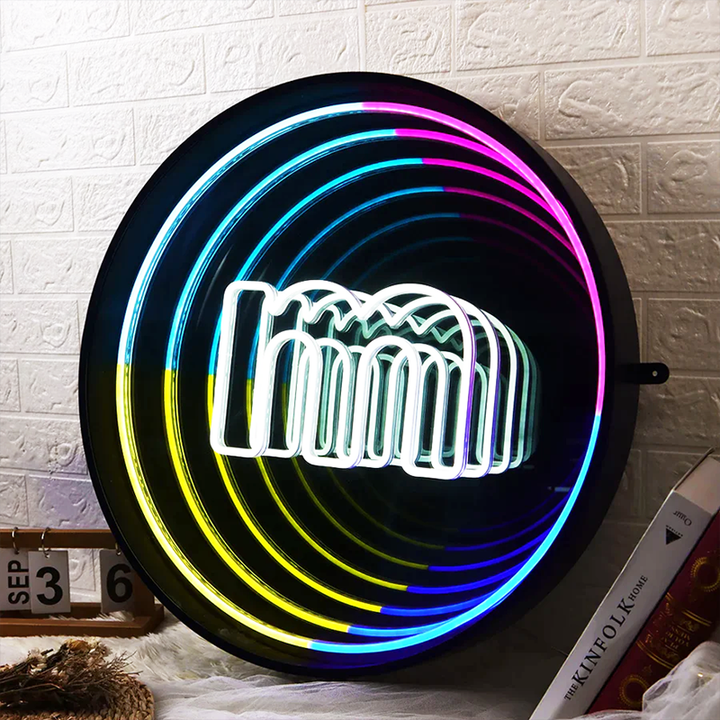 Custom Infinity Mirror Neon Light Box Sign, RGB Multicolor Sign Round Magic Neon Light Box For Business