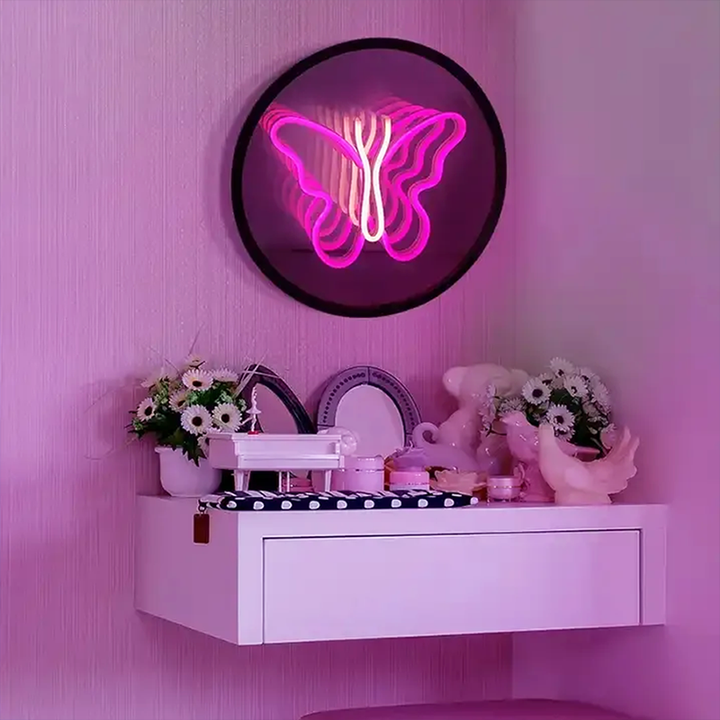 Custom Infinity Mirror Neon Light Box Sign, RGB Multicolor Sign Round Magic Neon Light Box For Business