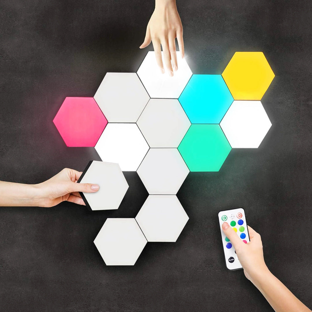 Hexagon LED Wall Lights Gaming Decoration RGB Remote/Touch Controlled - Pack of 6