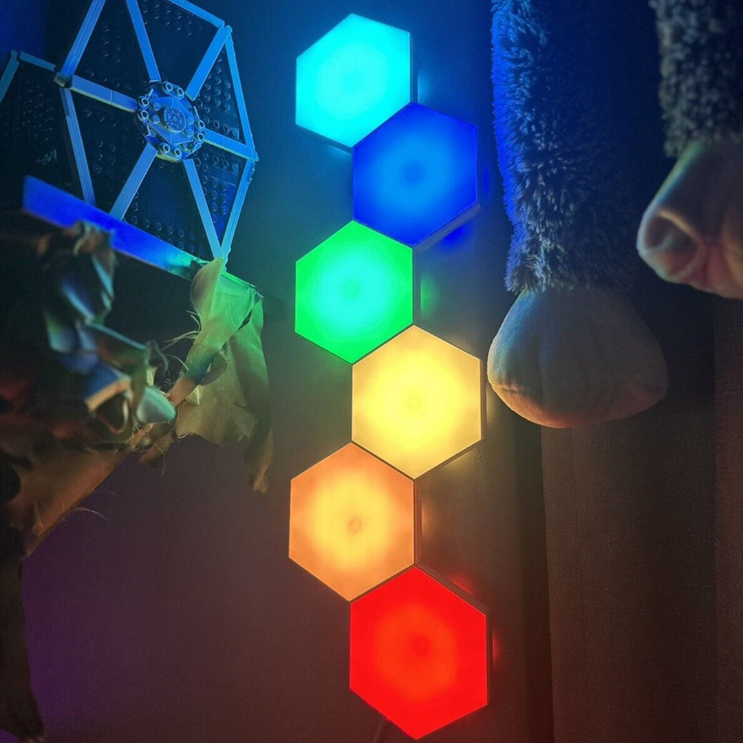 Hexagon LED Wall Lights Gaming Decoration RGB Remote/Touch Controlled - Pack of 6