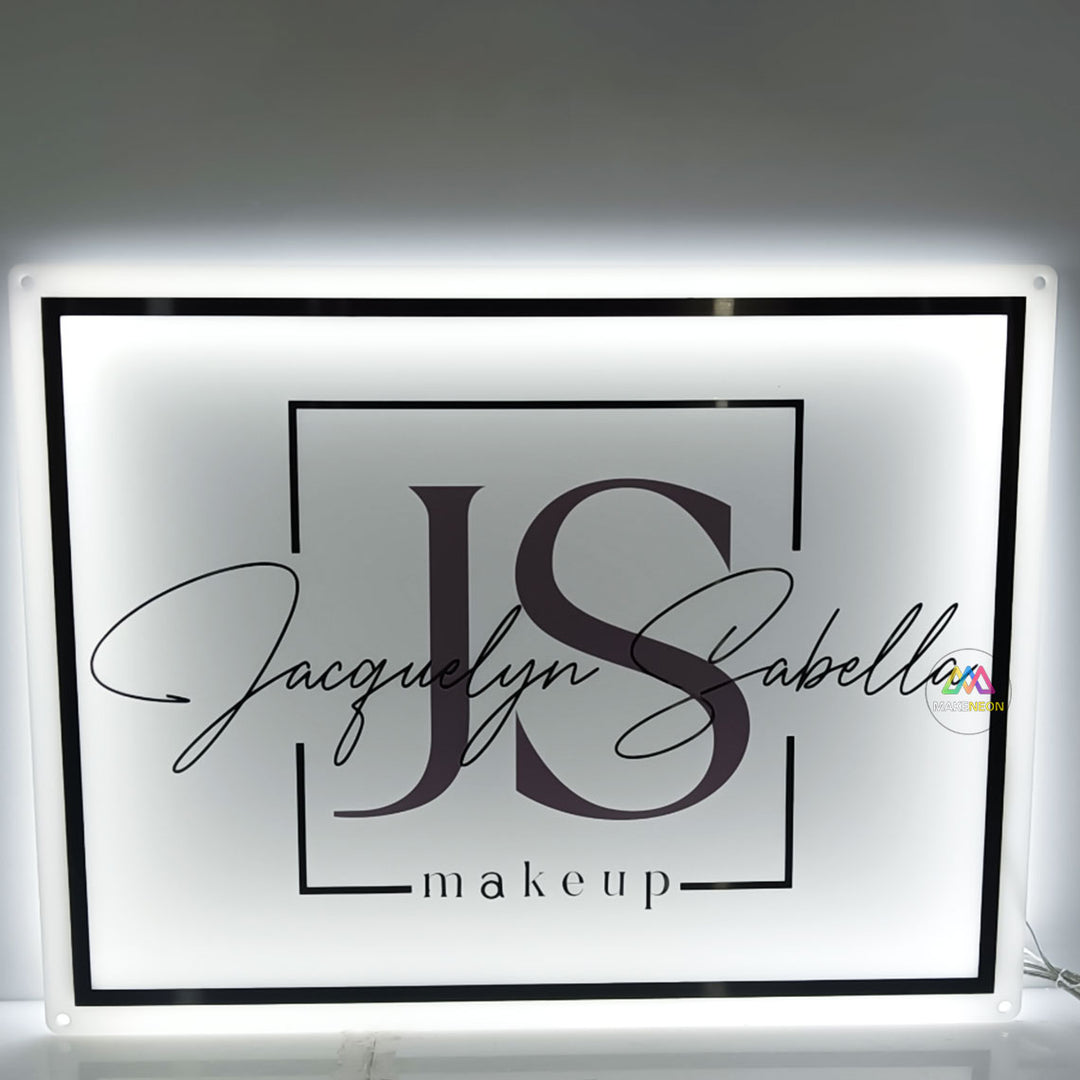 Custom Acrylic Backlit Sign with Golden Lettering and Golden Edges, Custom White Acrylic Sign for the Business