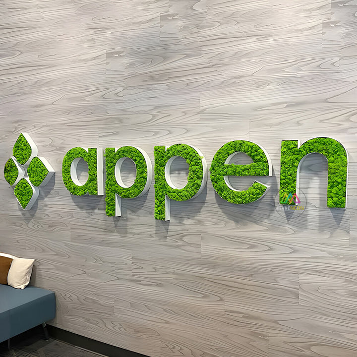 Custom 3D Moss Logo Sign with Stainless Steel Border