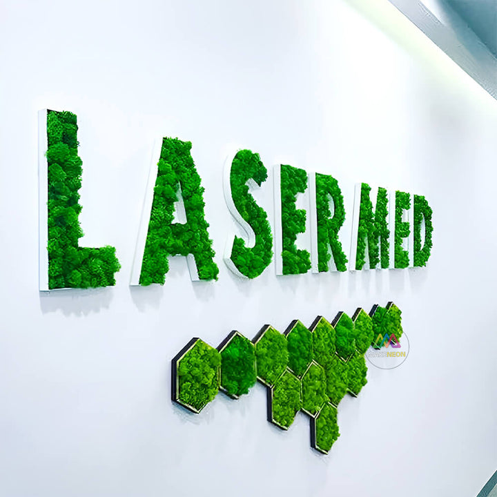 Custom 3D Moss Logo Sign with Stainless Steel Border