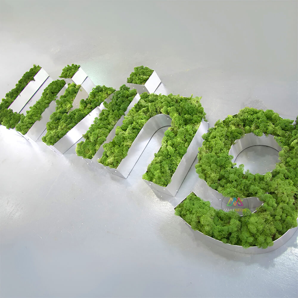 Custom 3D Moss Logo Sign with Stainless Steel Border