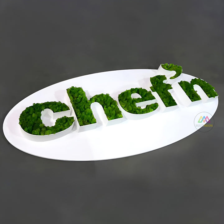 Custom 3D Moss Logo Sign with Stainless Steel Border