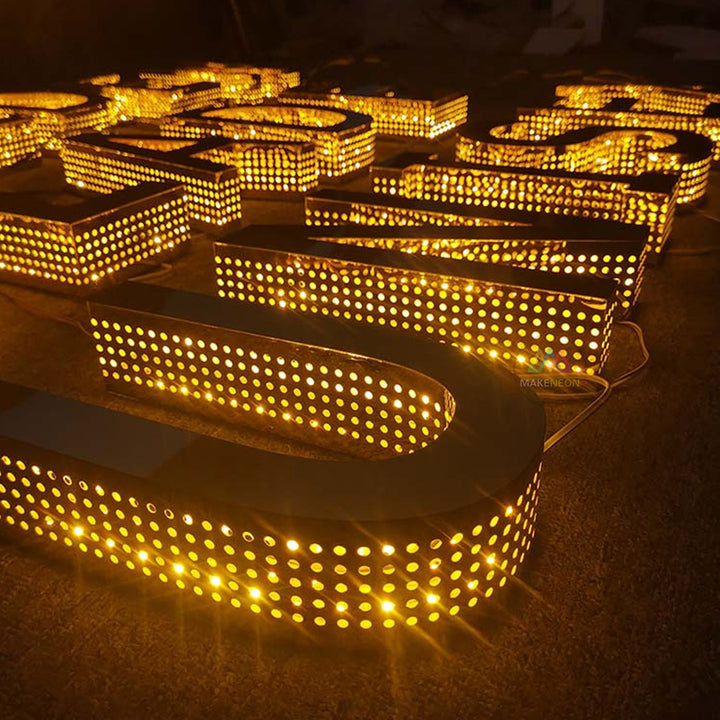 Custom Perforated Side Lit LED Channel Letters - Punching 3D Lighted Signs
