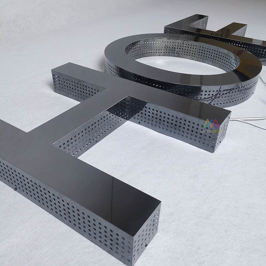 Custom Perforated Side Lit LED Channel Letters - Punching 3D Lighted Signs