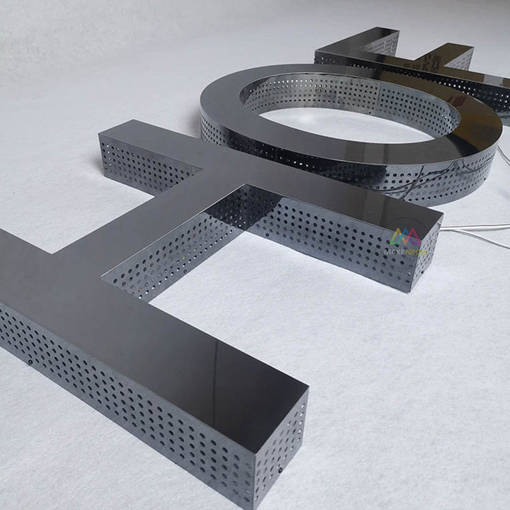 Custom Perforated Side Lit LED Channel Letters - Punching 3D Lighted Signs