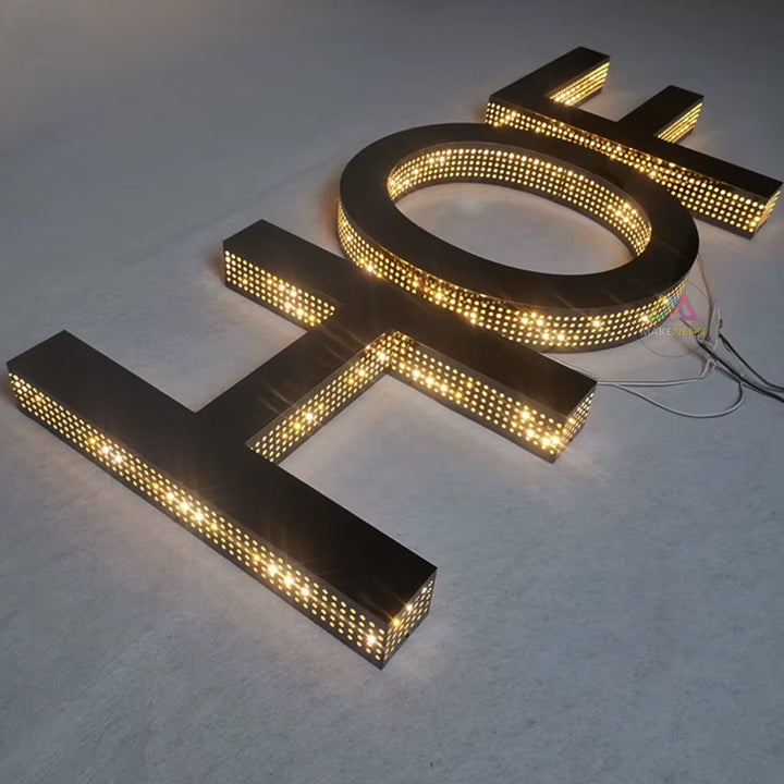 Custom Perforated Side Lit LED Channel Letters - Punching 3D Lighted Signs