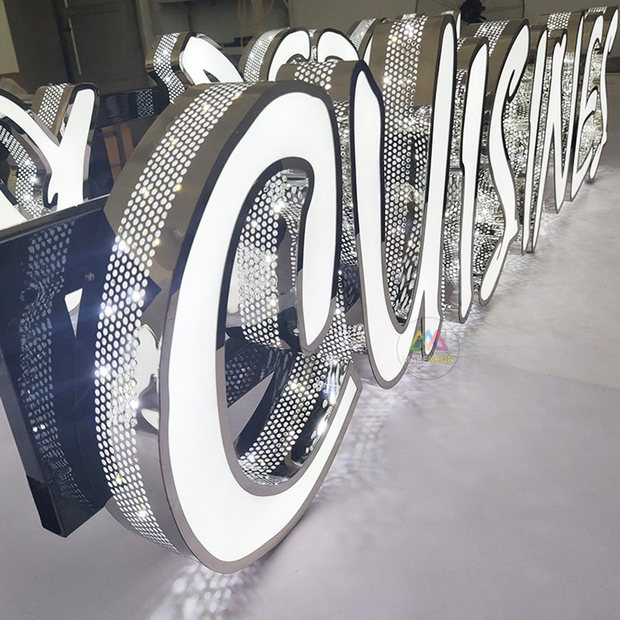 Custom 3D Punching LED Letter Sign - Stainless Steel Illuminated Business Sign