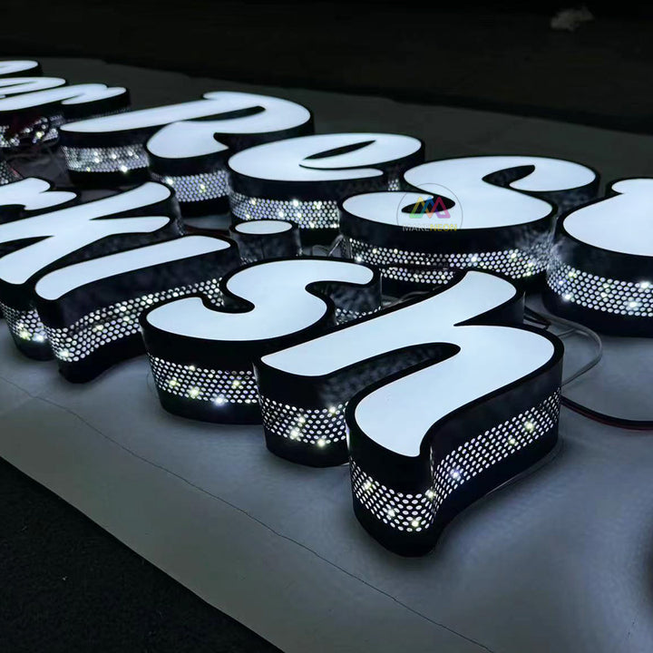 Custom 3D Punching LED Letter Sign - Stainless Steel Illuminated Business Sign