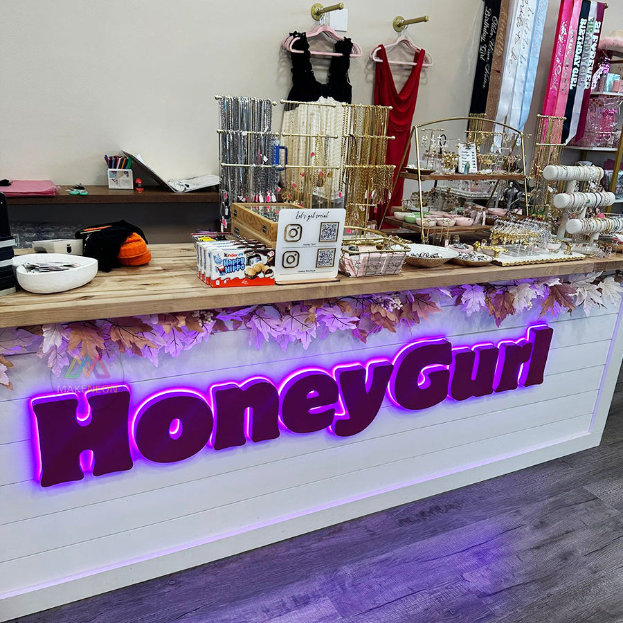 Personalized 3D Backlit Metal Sign - Custom LED Sign for Boutique & Reception