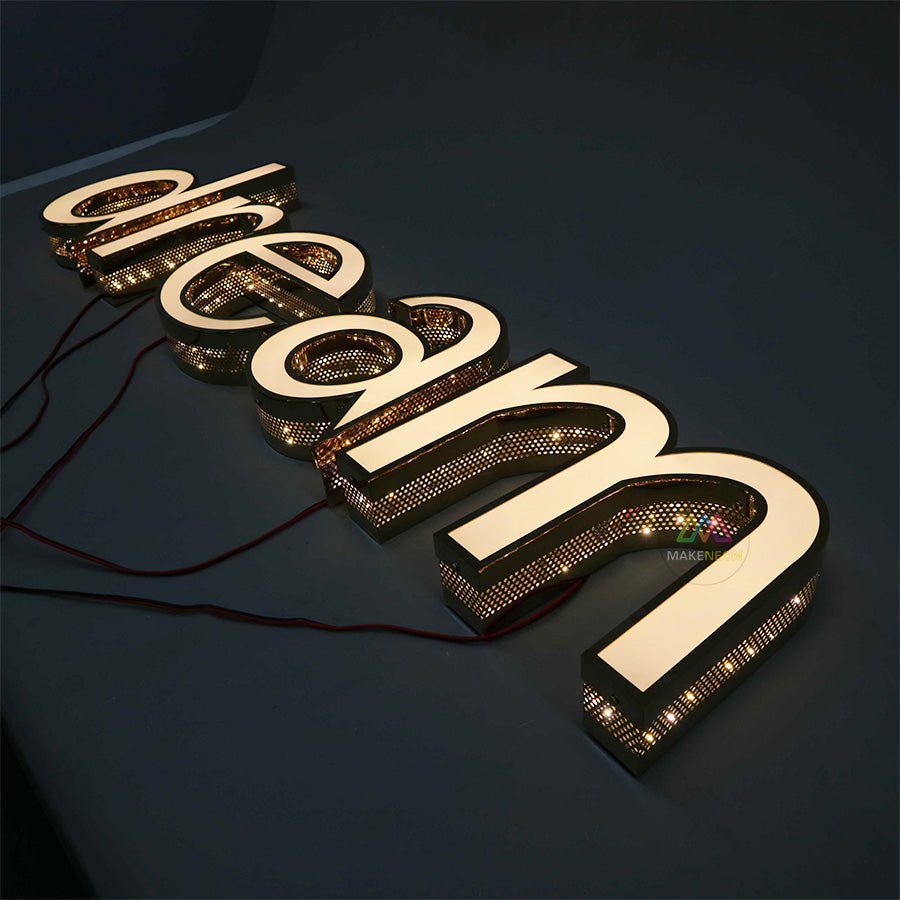 Custom Perforated Channel Letters - Outdoor LED Sign with Side Punching Design