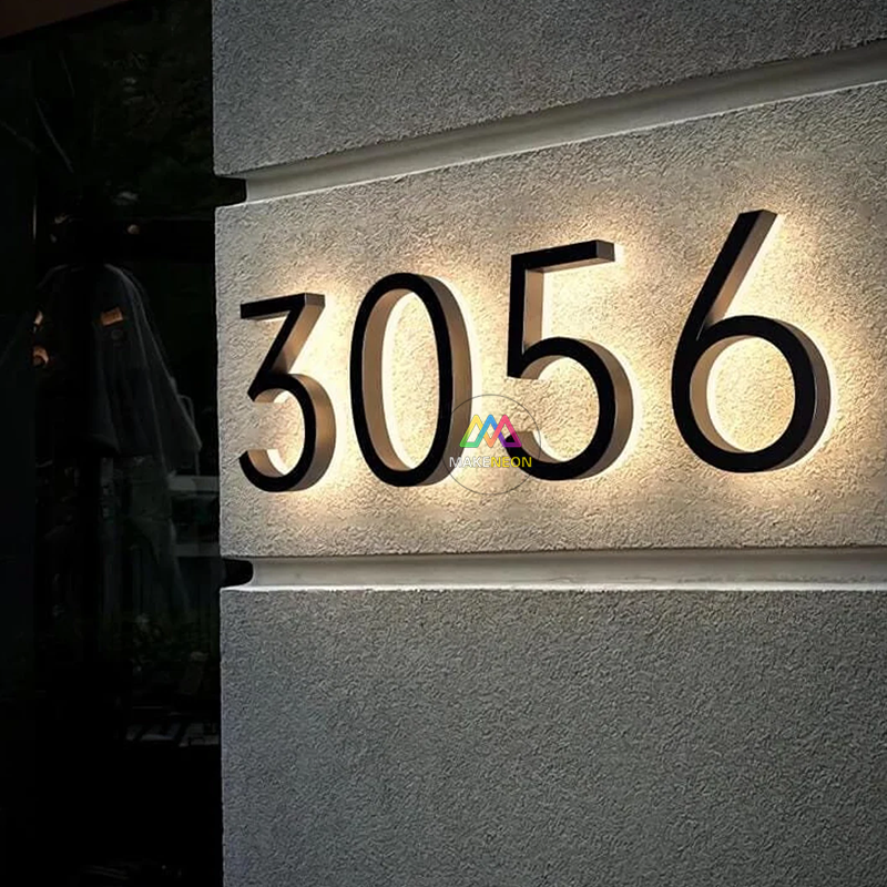 Custom 3D Metal Backlit House Number Sign - Led Metal Sign Waterproof ...