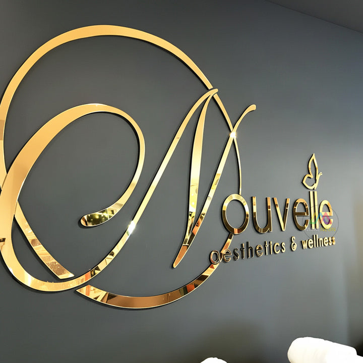 Custom 3D Acrylic Letters with Gold Metal Finish - Laser Cut Business Lobby Sign