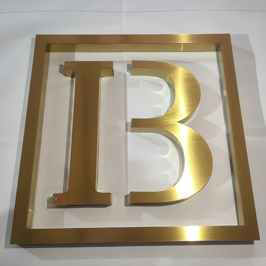 Custom Golden 3D Metal Letter Sign - Stainless Steel Business Logo for Lobbies, Receptions & Offices