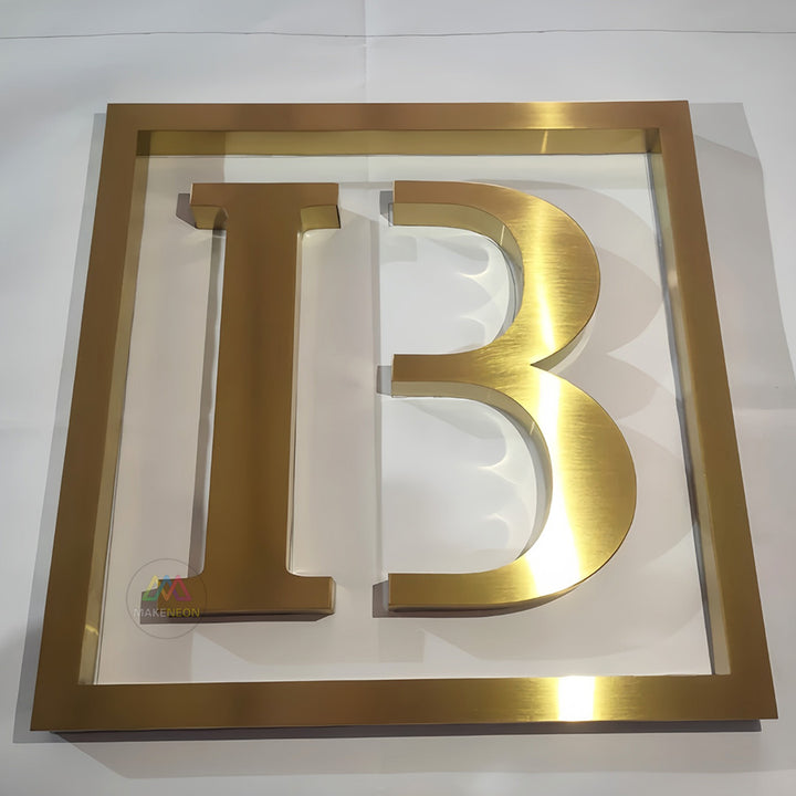Custom Golden 3D Metal Letter Sign - Stainless Steel Business Logo for Lobbies, Receptions & Offices
