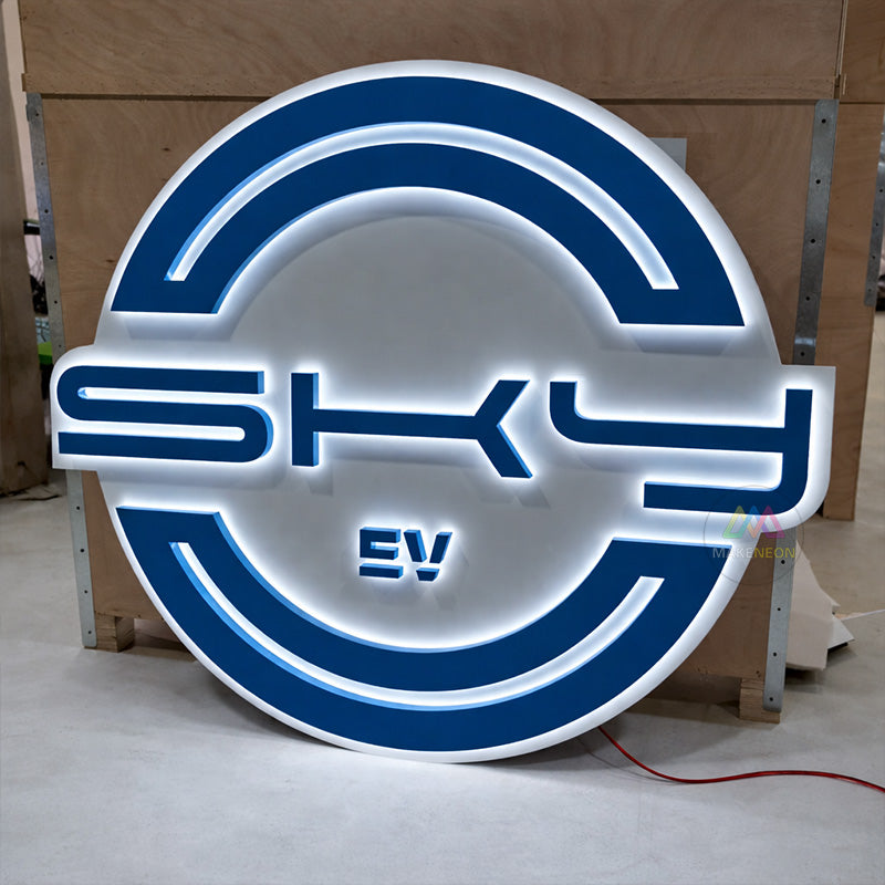 Custom 3D Backlit Logo Sign with Backplate - Metal Backlit Wall Logo for Business Reception & Lobby