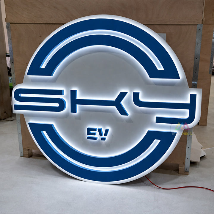 Custom 3D Backlit Logo Sign with Backplate - Metal Backlit Wall Logo for Business Reception & Lobby