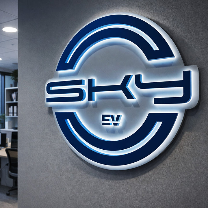 Custom 3D Backlit Logo Sign with Backplate - Metal Backlit Wall Logo for Business Reception & Lobby