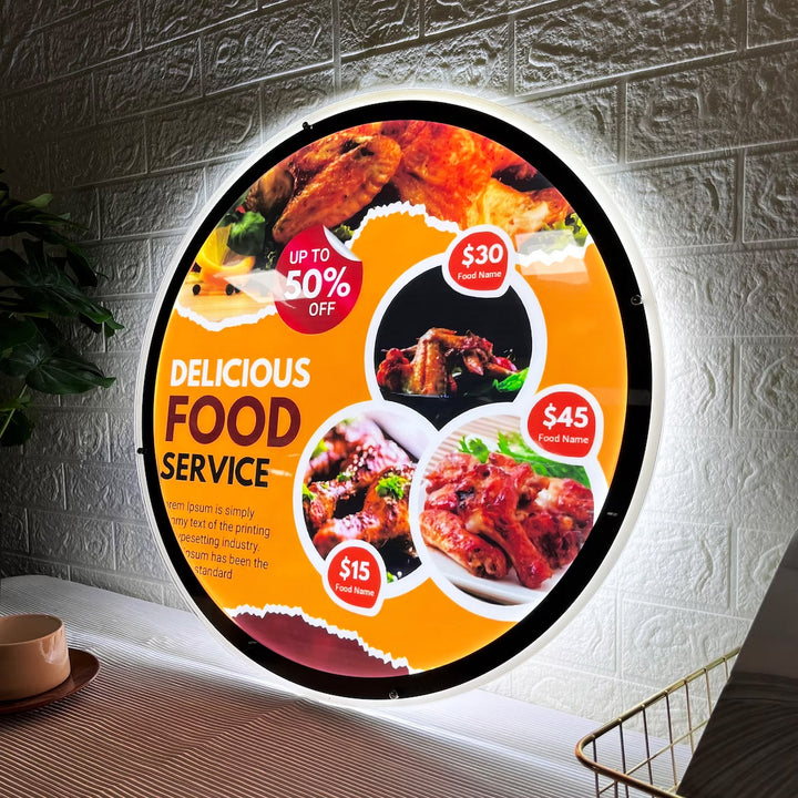 Custom Business Logo Acrylic Backlit Sign, Menu Light Sign, UV Printing Ad Poster For Restaurants, Pizza Shop