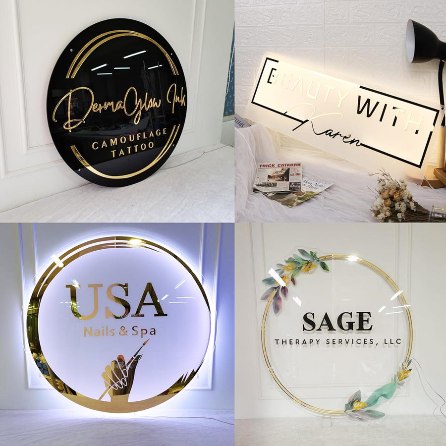 Custom Plastic Business Sign Personalized Acrylic Business Sign Custom Golden Lettering Sign for ...