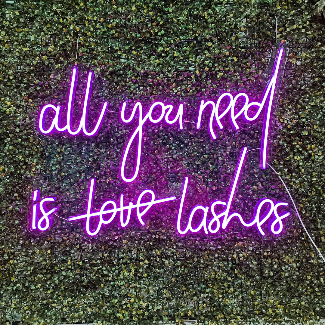 All you need is love lashes store sign, Lashes Salon Neon Sign For Beauty shop, nail salon, spa, lashes & brows