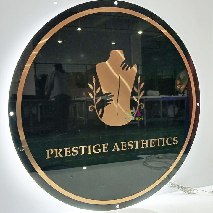 Custom Acrylic Backlit Sign with Golden Lettering and Golden Edges, Custom Black Sign for the Business