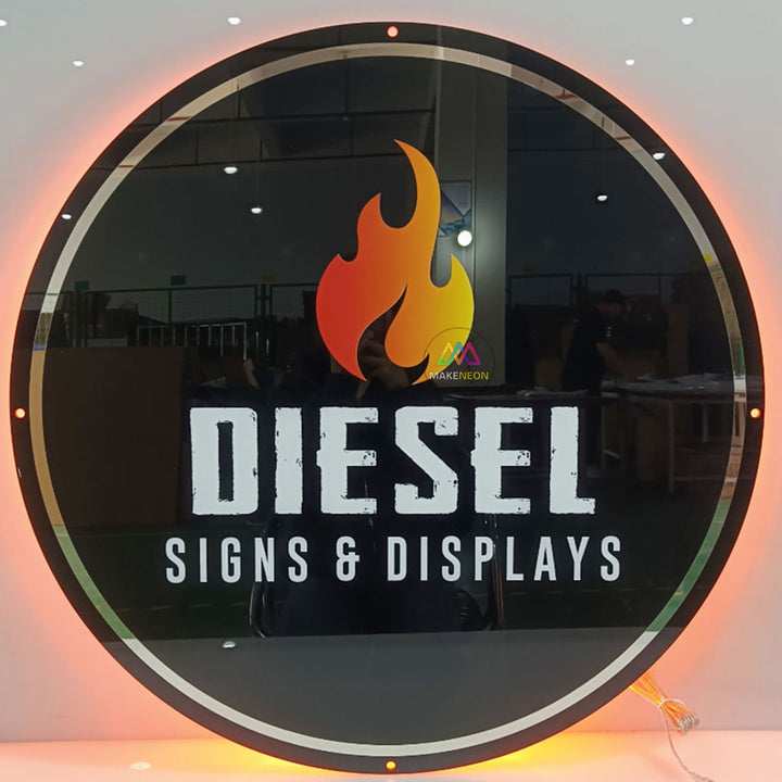 Custom Acrylic Backlit Sign with Golden Lettering and Golden Edges, Custom Black Sign for the Business