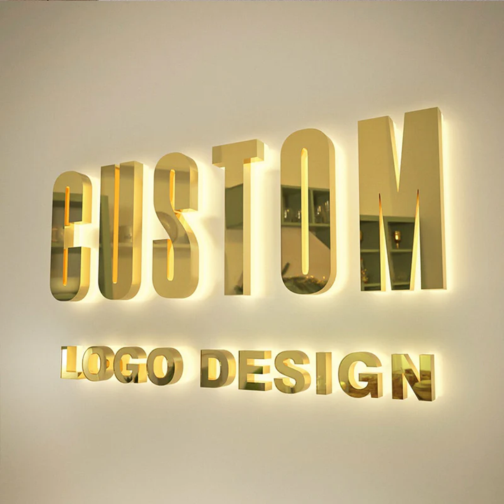 Personalized 3D Metal Backlit Sign, Stainless Steel Logo Sign Gold Silver Letter For Business, Office, Interior, Beauty Shop, Salon, Storefront