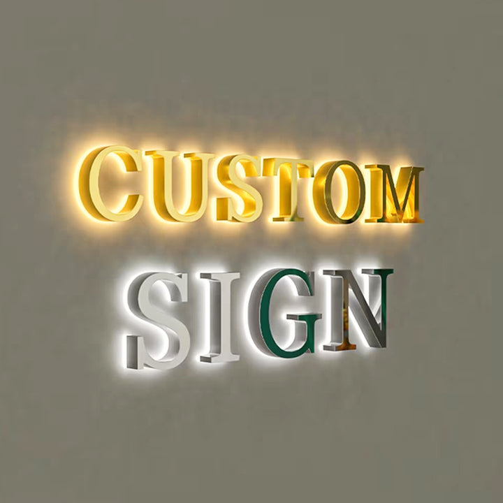 Custom 3D Metal Backlit Sign, Stainless Steel Logo Sign Gold Silver Letter For Business, Office, Interior, Beauty Shop, Salon, Storefront