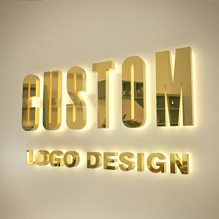 Custom 3D Metal Backlit Sign, Stainless Steel Logo Sign Gold Silver Letter For Business, Office, Interior, Beauty Shop, Salon, Storefront