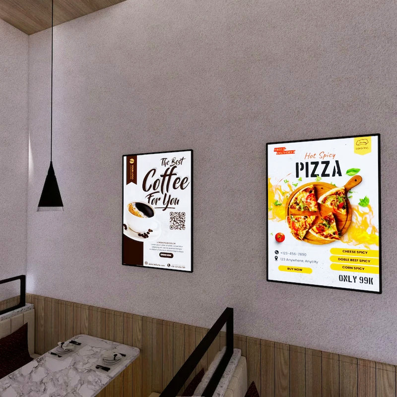 Linno LED Illuminated Wall Mounted Menu Frame – A3/A4 Size, Glass Poster Display