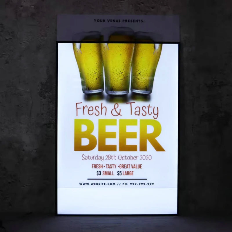 Ultrathin LED Light Box Illuminated Poster Display LED Backlit Menu Board For Dining Bar & Wine Bar Club
