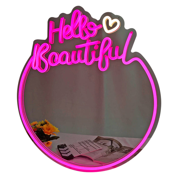 Wholesales Cute LED Neon Sign Mirror - Hello Beautiful Neon Mirror Sign For Room Decor