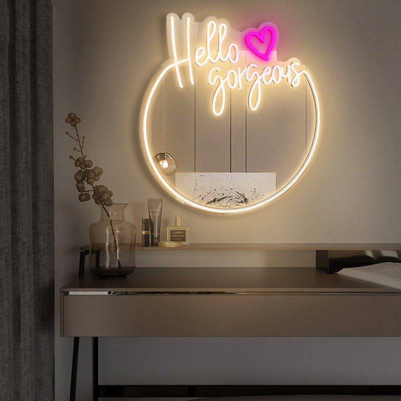 Wholesales Cute LED Neon Sign Mirror - Hello Gorgeous Neon Mirror Sign For Room Decor