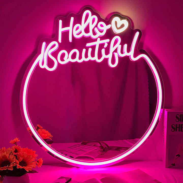 Wholesales Cute LED Neon Sign Mirror - Hello Beautiful Neon Mirror Sign For Room Decor