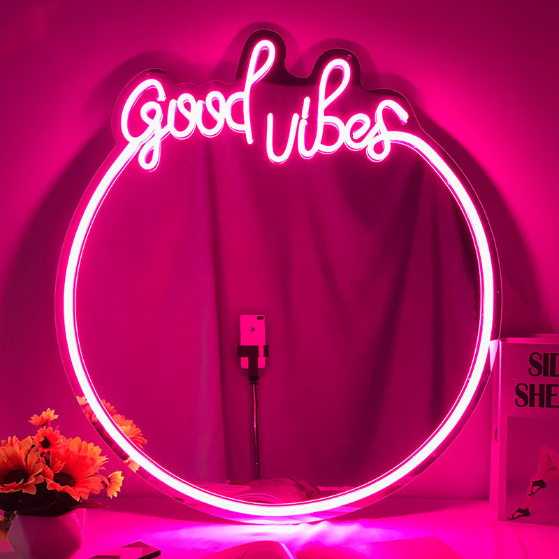 Wholesales Cute LED Neon Sign Mirror - Good Vibes Neon Mirror Sign For Room Decor