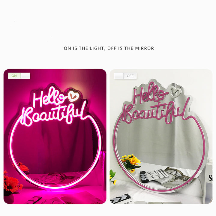 Wholesales Cute LED Neon Sign Mirror - Hello Beautiful Neon Mirror Sign For Room Decor