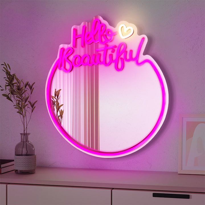 Wholesales Cute LED Neon Sign Mirror - Hello Beautiful Neon Mirror Sign For Room Decor