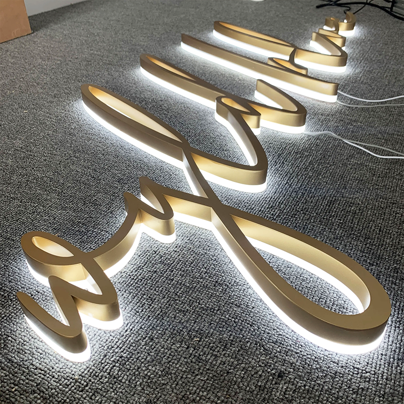 Backlit Channel Cursive Sign 3D Metal Backlit Channel Letters Sign, Stainless Steel Logo Sign For B ...