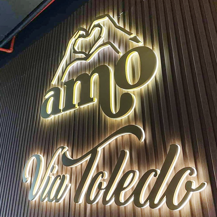 Personalized 3D Metal Backlit Sign, Stainless Steel Logo Sign Gold Silver Letter For Business, Office, Interior, Beauty Shop, Salon, Storefront