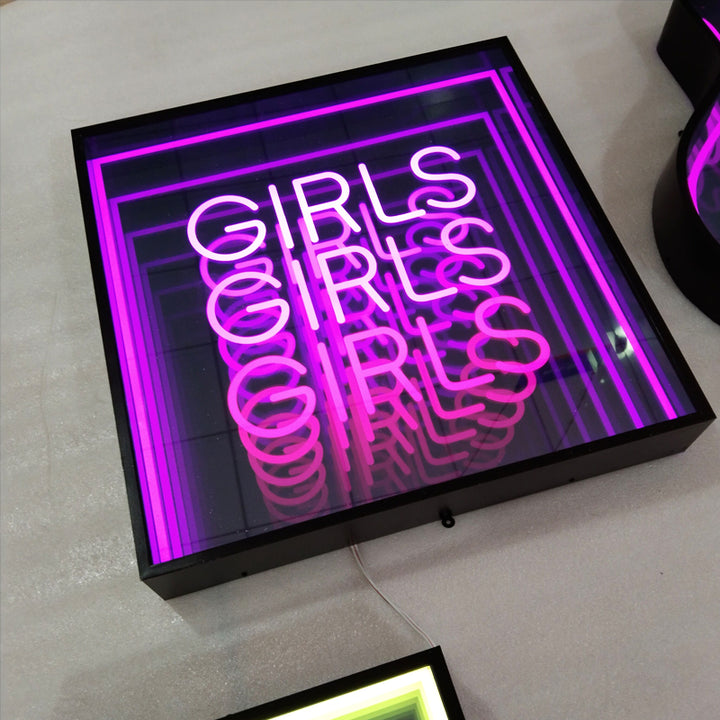 Custom Infinity Mirror Neon Light Box Sign, RGB Multicolor Sign Square Magic Neon Light Box For Business