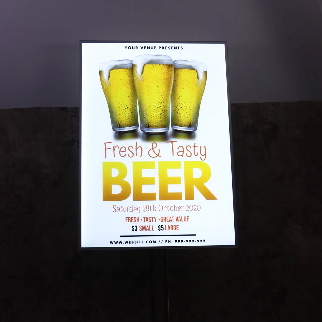 Floor-standing Display Vertical Poster Advertising Light Box Sign with Double Poles for Bar & Restuarant