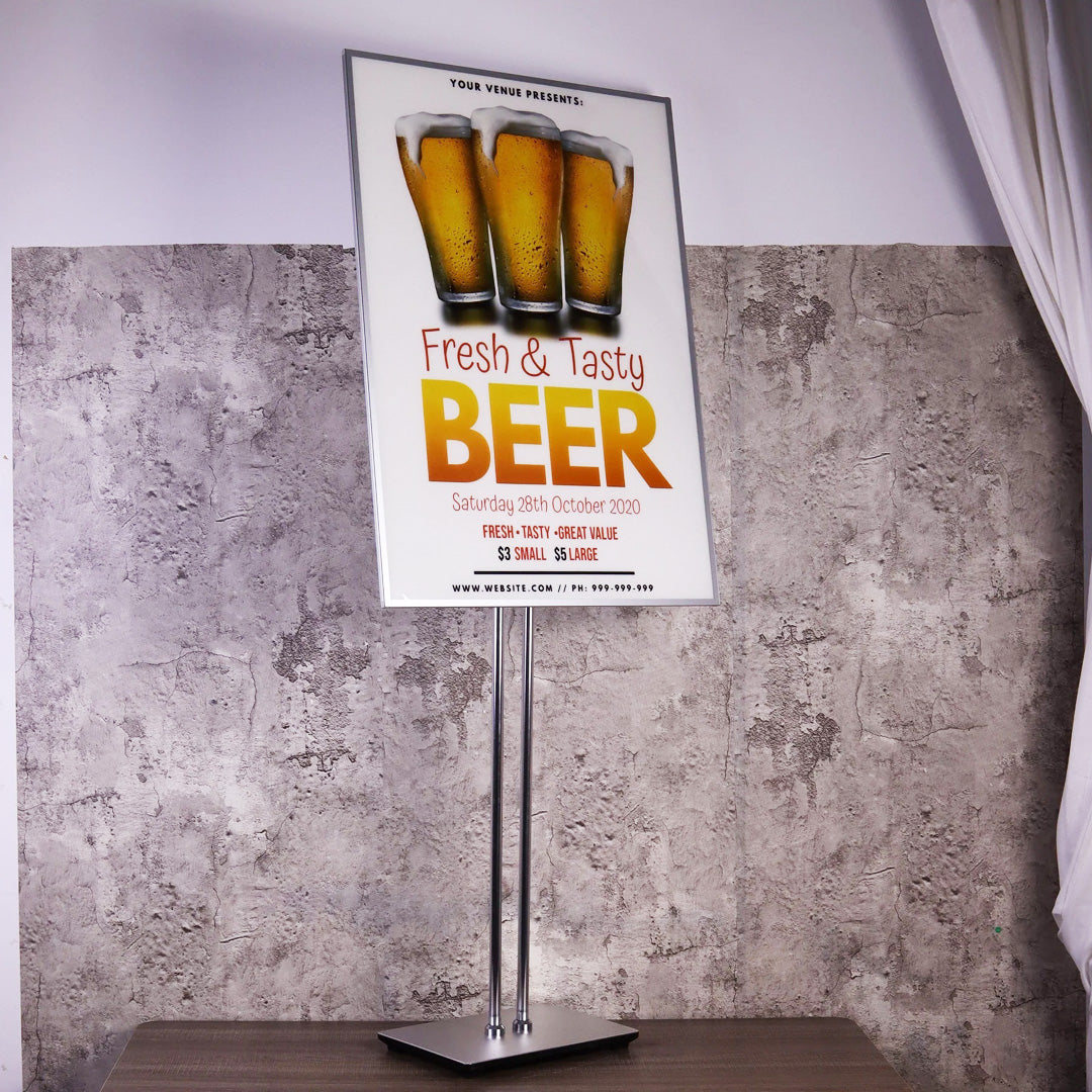 Floor-standing Display Vertical Poster Advertising Light Box Sign with Double Poles for Bar & Restuarant