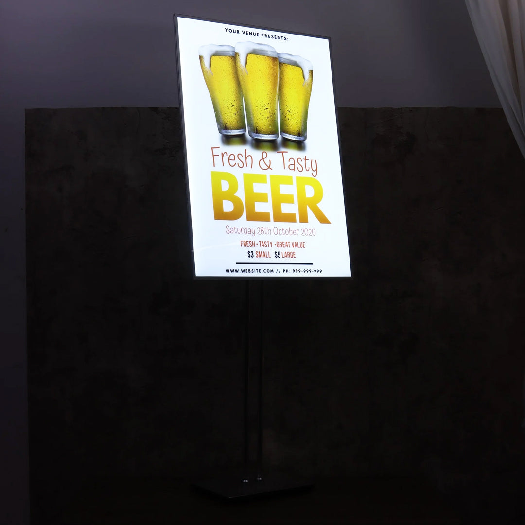 Floor-standing Display Vertical Poster Advertising Light Box Sign with Double Poles for Bar & Restuarant