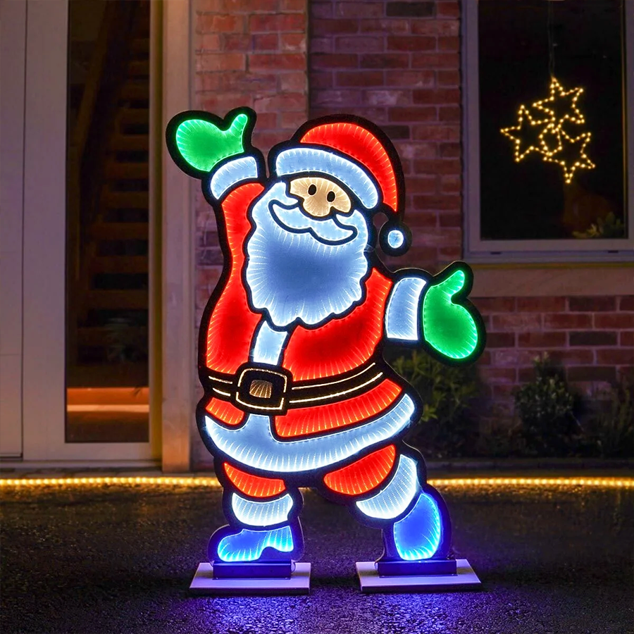 Santa Claus 3D Infinity Mirror Neon Sign - Christmas Decorative Lighti ...