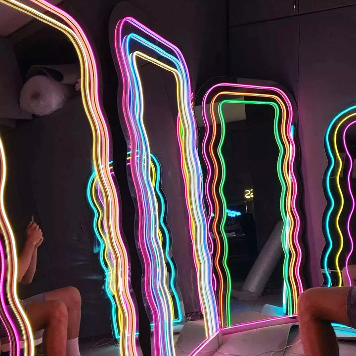 Wavy LED Neon Mirror - Multicolor Neon Sign For Beauty shop, nail salon, spa, lashes & brows studio